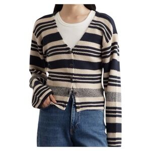 Rag & Bone Cyrus Striped Cropped Cardigan Sweater Womens Large Cream Navy